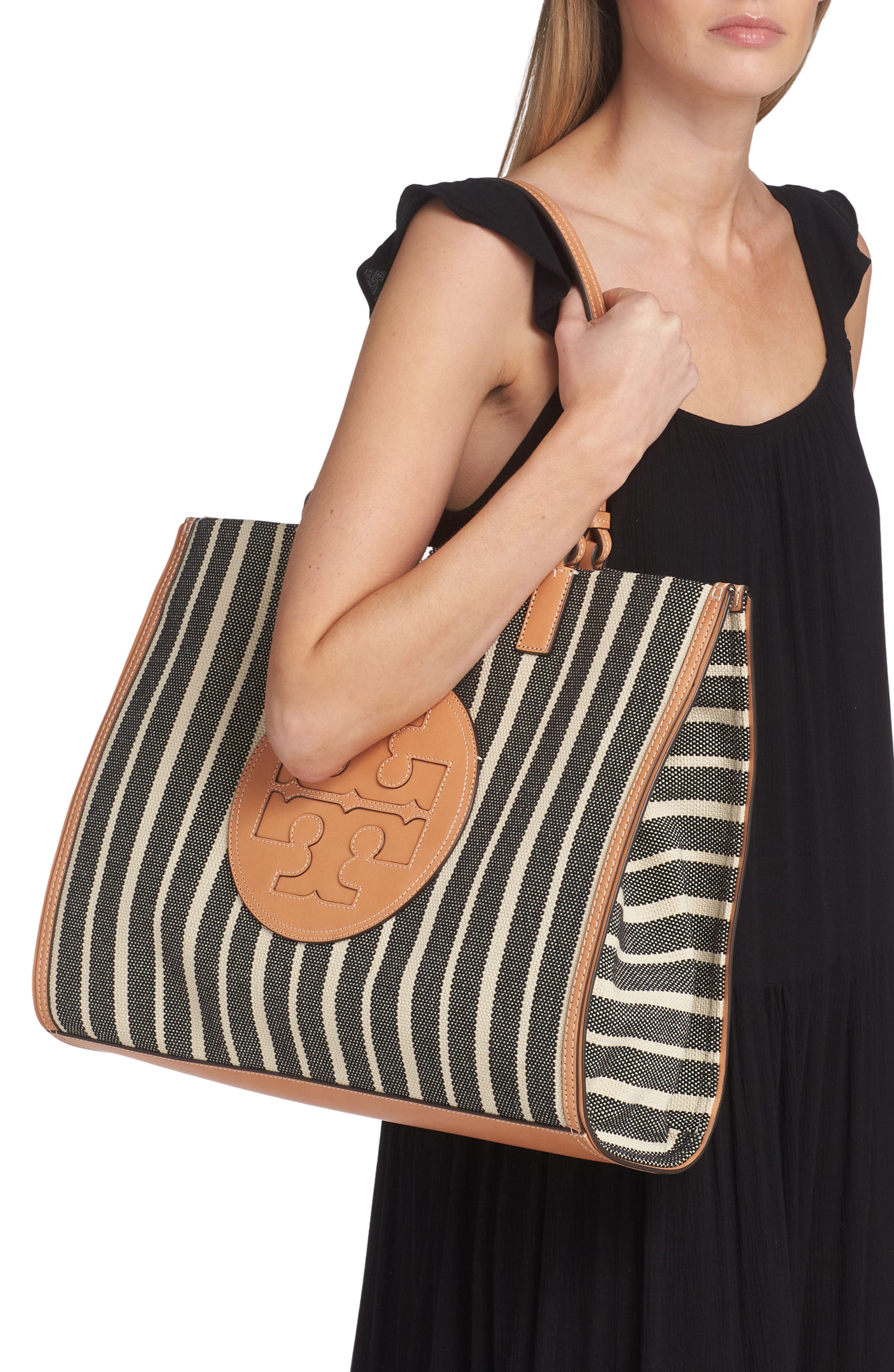 Tory Burch Ella Stripe Canvas Tote, Alternate, color, 