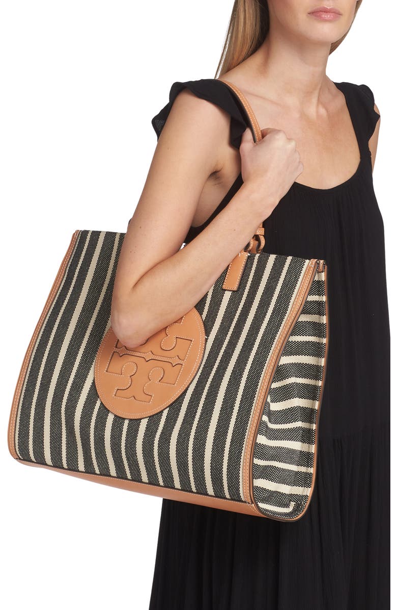 Tory Burch Ella Stripe Canvas Tote, Alternate, color,
