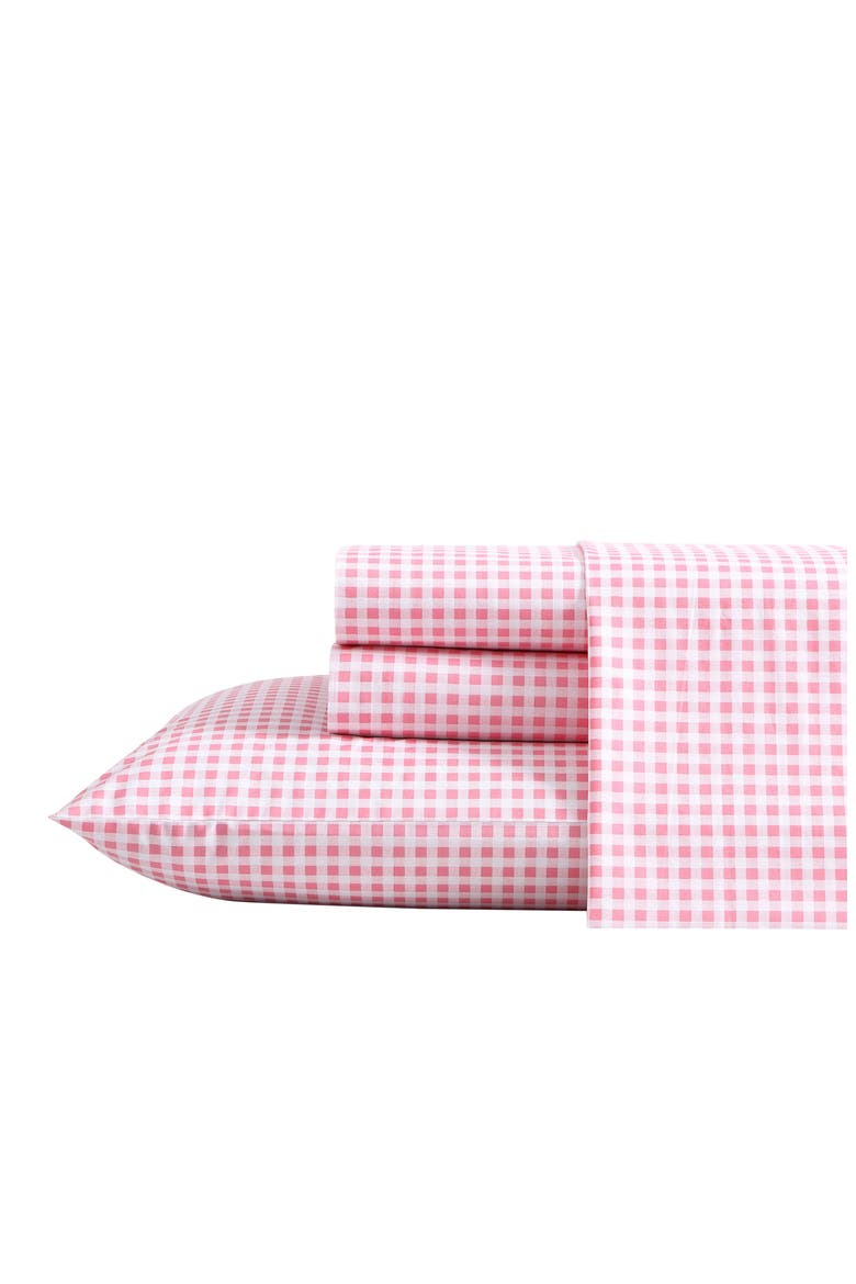 Gingham Plaid 200 Thread Count Cotton Percale Sheet Set, Main, color, BRIGHT PINK