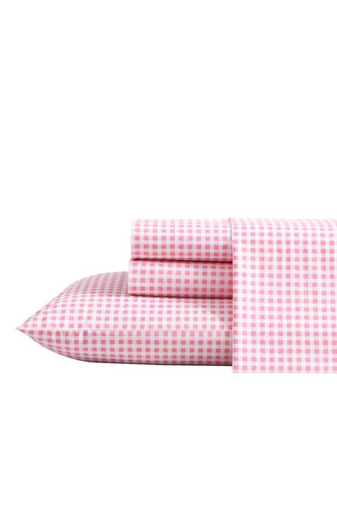 Gingham Plaid 200 Thread Count Cotton Percale Sheet Set