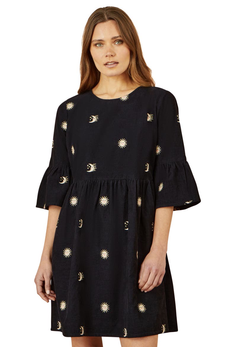 Cosmic Embroidered Cord Mini Dress, Alternate, color, Black
