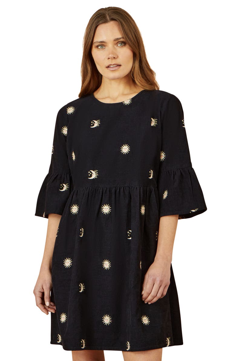 Yumi Cosmic Embroidered Cord Mini Dress, Alternate, color, Black