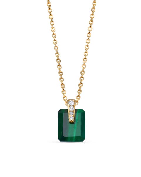 Gold Deco Malachite Pendant Necklace