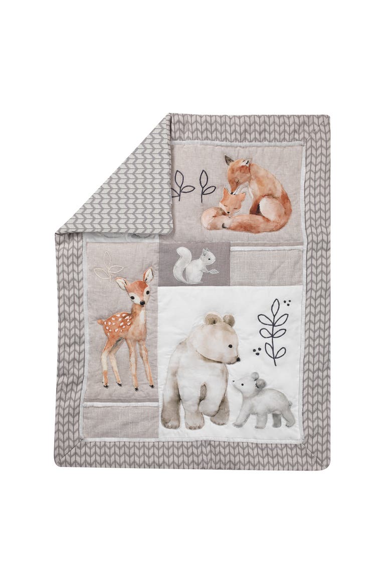 Painted Forest Woodland Animals 4-Piece Nursery Baby Crib Bedding Set, Alternate, color, Tan