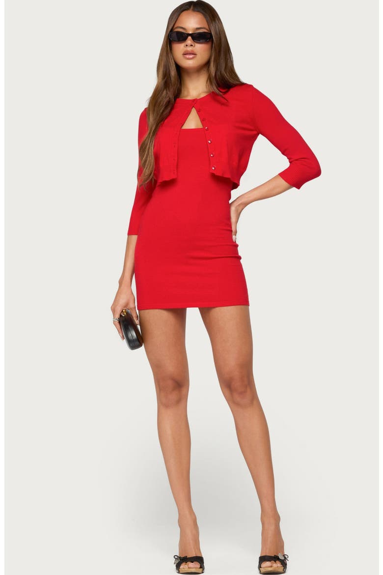 Cardigan and Knit Mini Dress Set, Alternate, color, RED