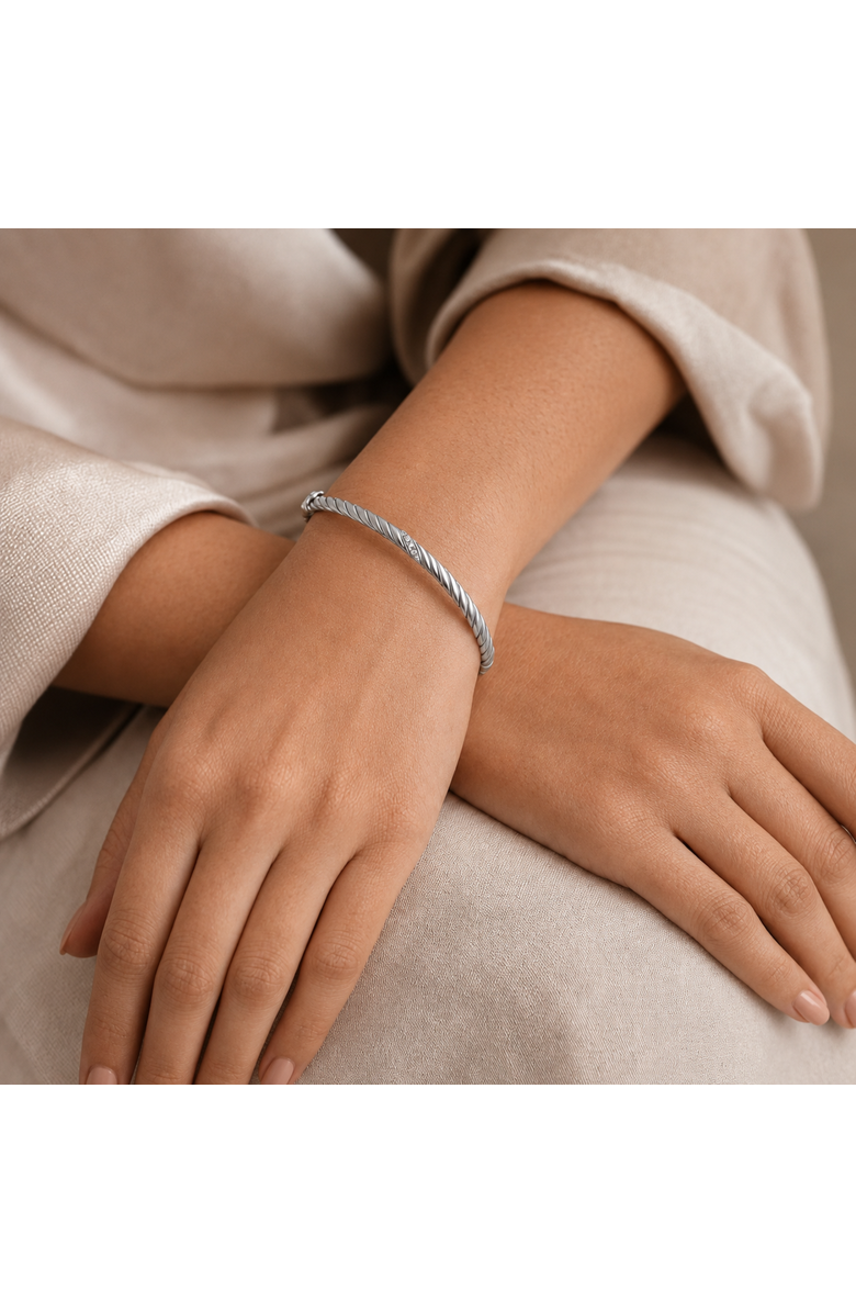 LuvMyJewelry Twisted Radiance 0.03 Ct Diamond Bangle in 925 Sterling Silver, Alternate, color, Sterling Silver