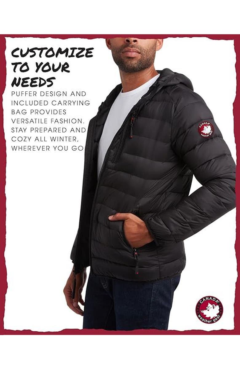 CANADA WEATHER GEAR Men's Packable Puffer Bubble Coat, Alternate, color, Black/Color Patch