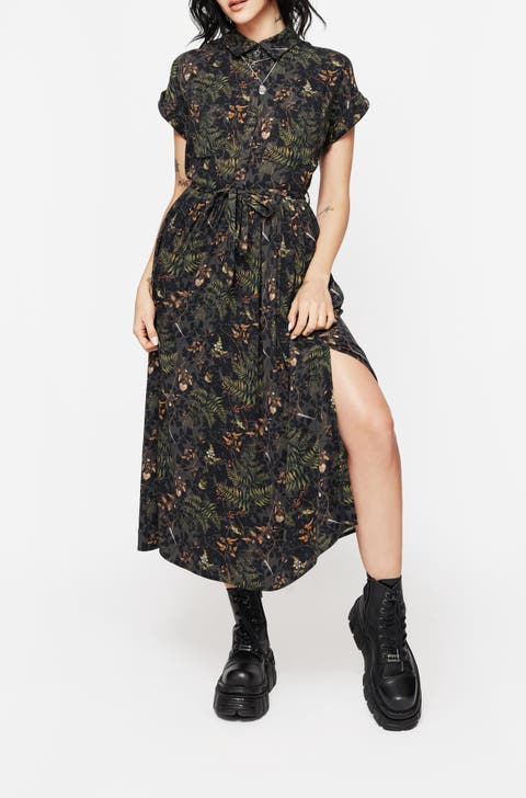 Wither Fern Print Midi Shirt Dress