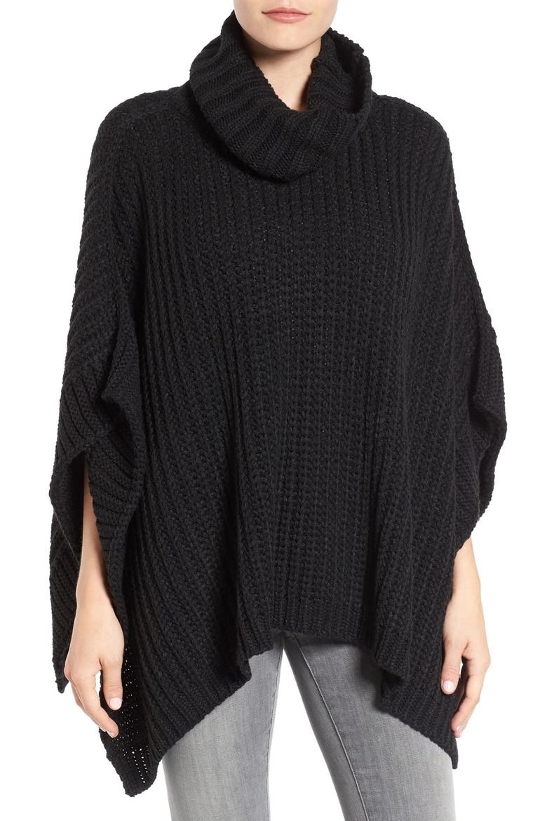 Turtleneck Poncho, Main, color, BLACK