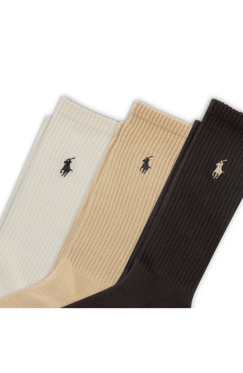 Polo Ralph Lauren 3-Pack Crew Socks, Alternate, color, Brown