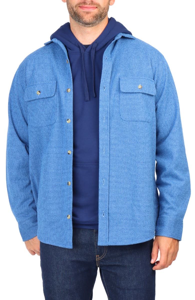 TailorByrd Micro Houndstooth Overshirt with Faux Suede Trim, Alternate, color, Blue