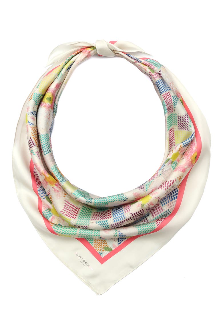 Floral Monogram Silk Large Square Scarf, Alternate, color, BONE