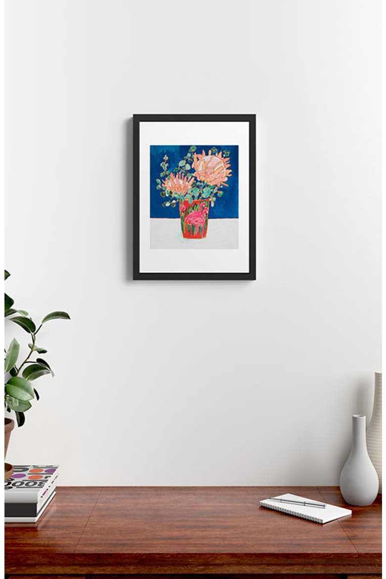 Protea in Enamel Flamingo Tumbler Framed Art Print, Alternate, color, BLUE