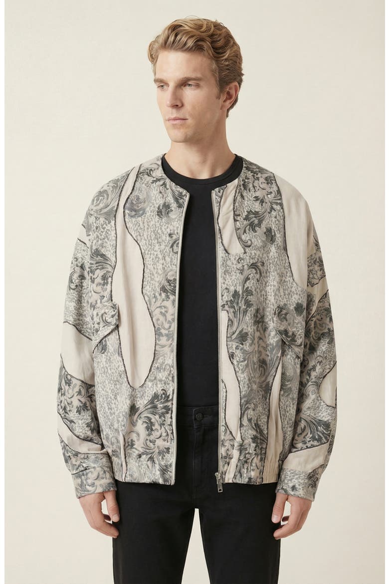 Printed Zip Front Jacket, Main, color, Ivory / Grey