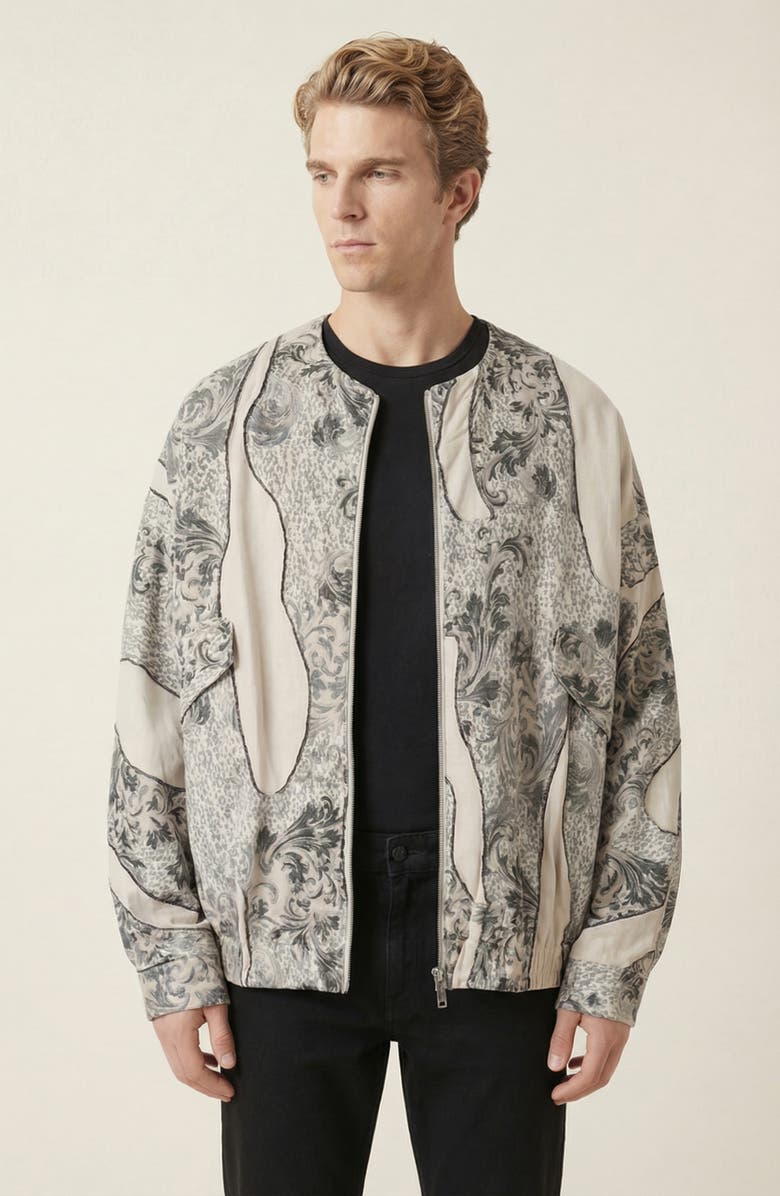 Modenaire Printed Zip Front Jacket, Main, color, Ivory / Grey