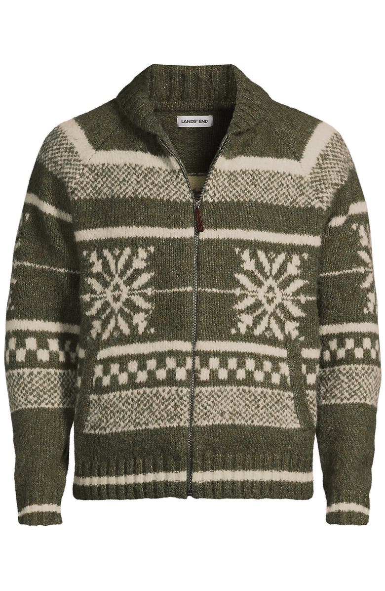 Lands' End Long Sleeve Wool Blend Full Zip Cardigan, Alternate, color, Green Heather