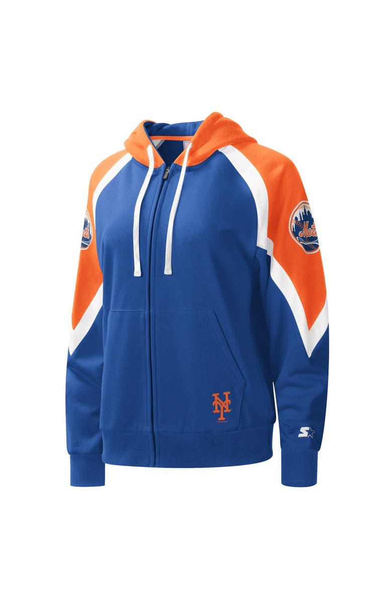 STARTER Women's Starter Royal/Orange New York Mets Hail Mary Full-Zip Hoodie, Alternate, color, 