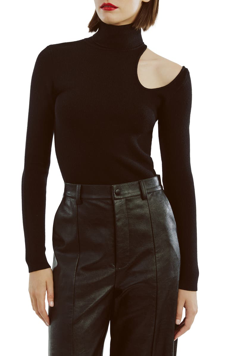 Bardot Olesa Asymmetric Turtleneck Top, Main, color,