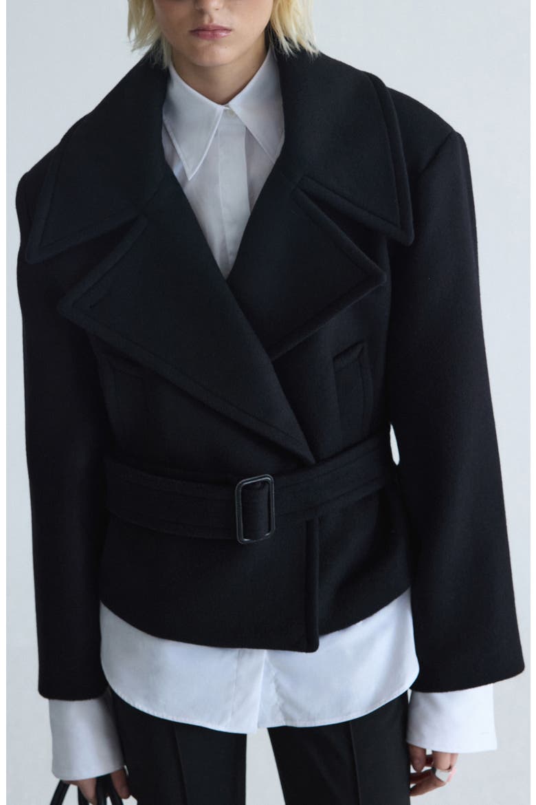 Oversized Virgin Wool Blend Belted Coat, Main, color, BLACK