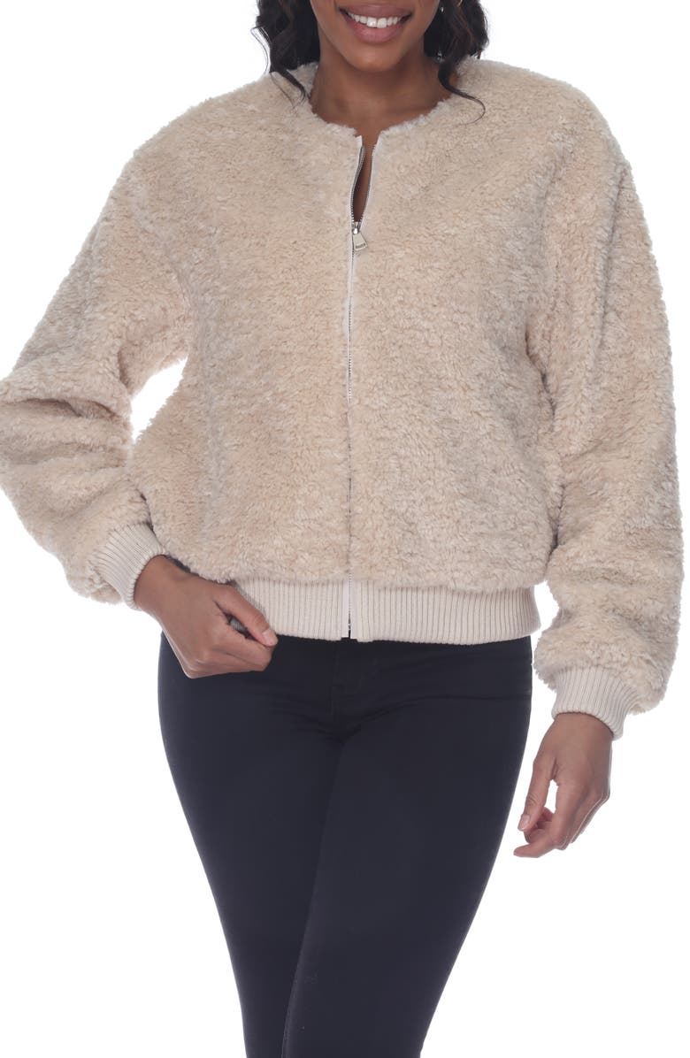 RAIN AND ROSE High Pile Fleece Bomber Jacket, Main, color, Beige