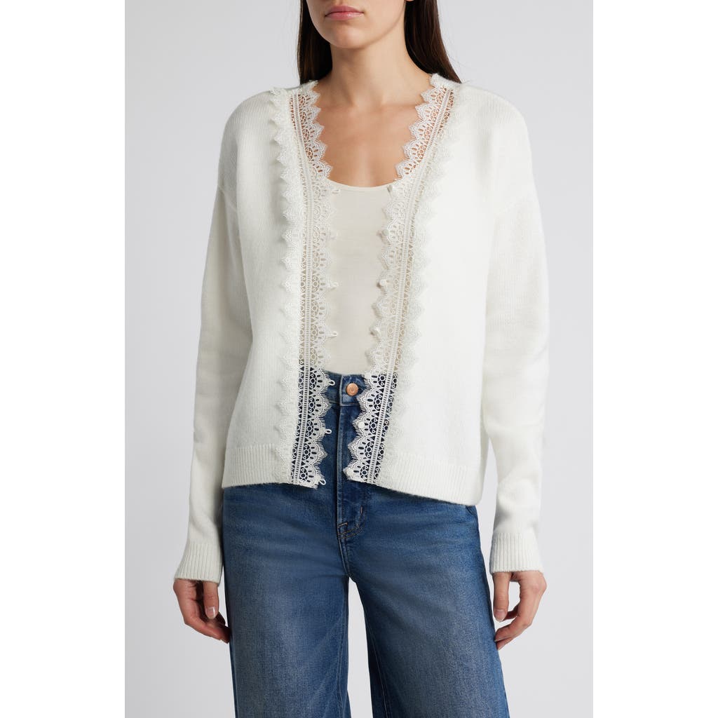1.STATE Lace Detail V-Neck Sweater in Antique White