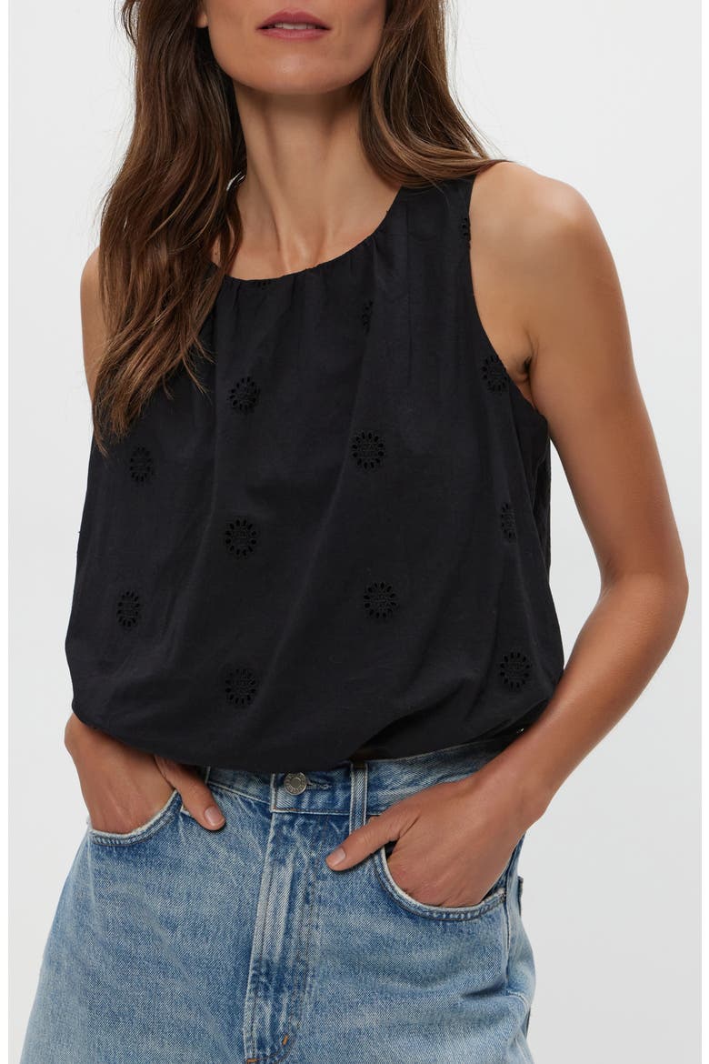 Hazel Eyelet Bubble Sleeveless Top, Alternate, color, BLACK