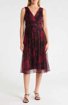 Mesh Overlay Midi Dress