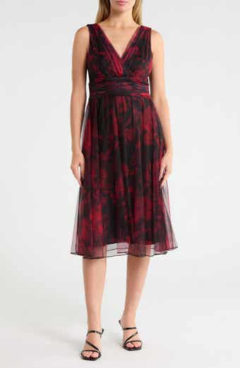 Mesh Overlay Midi Dress