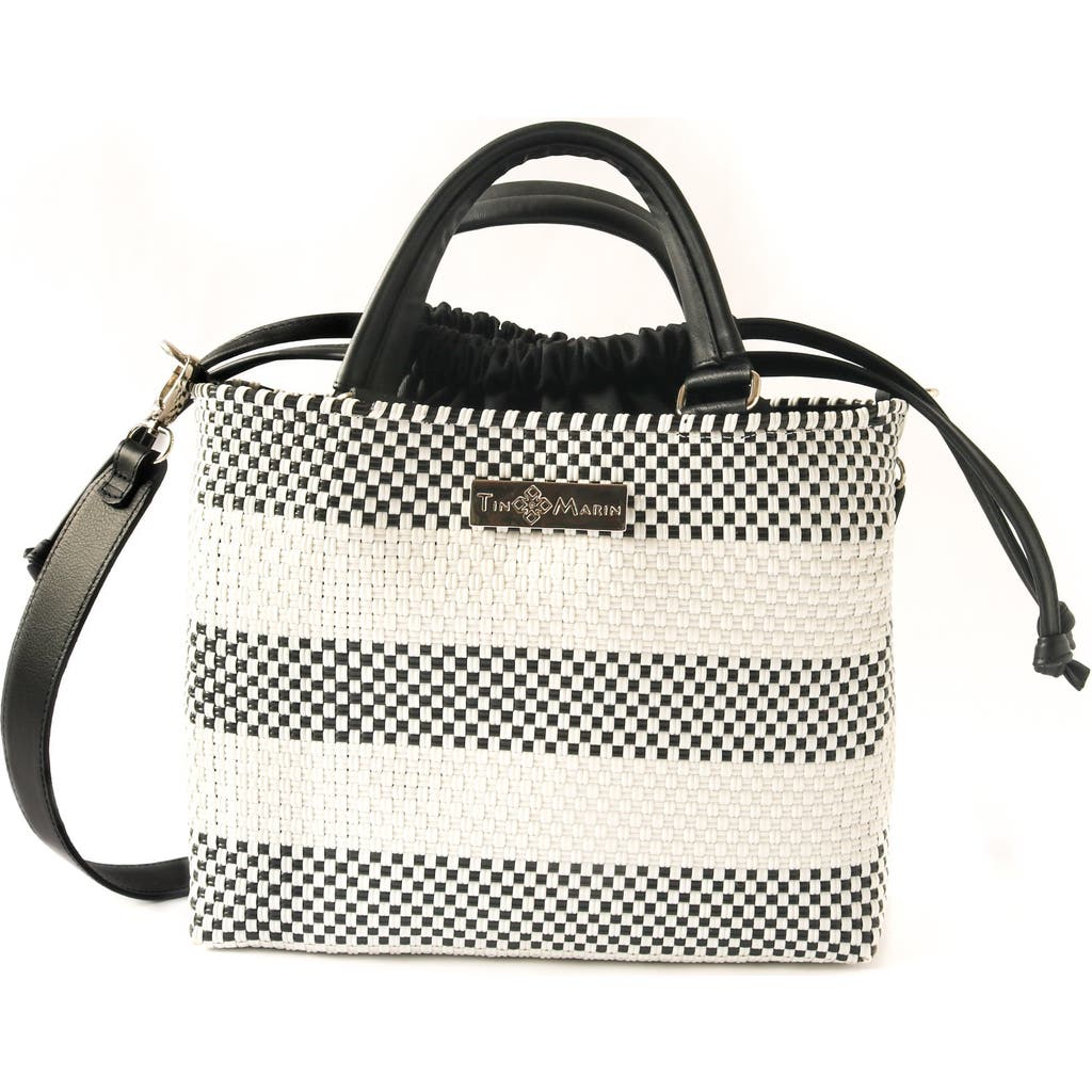 Tin Marin Lolo Medium Woven Crossbody Drawstring Bag In Black