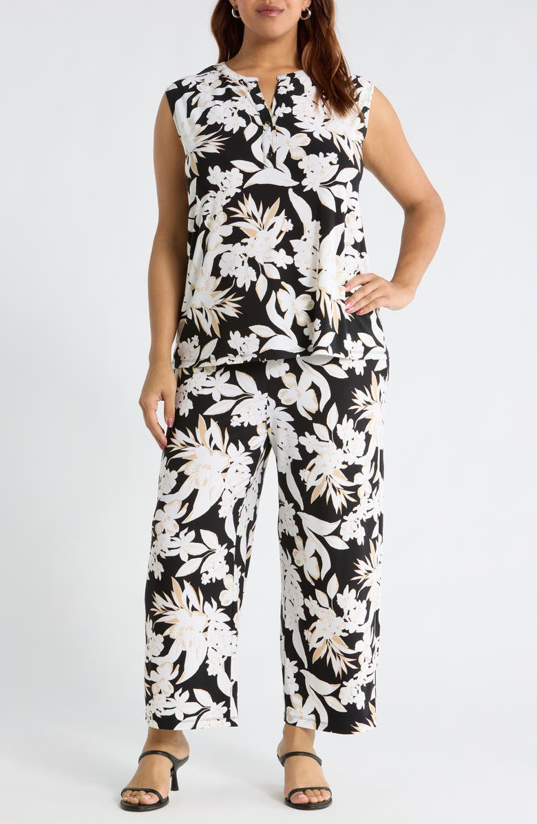 AK ANNE KLEIN Print Knit Crop Wide Leg Pants, Alternate, color, Anne Black Multi