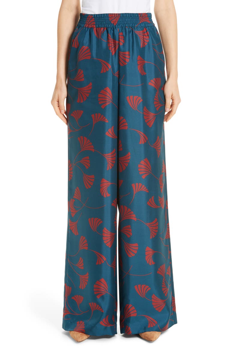 Hester Silk Wide Leg Pants, Main, color, EMPRESS TEAL MULTI