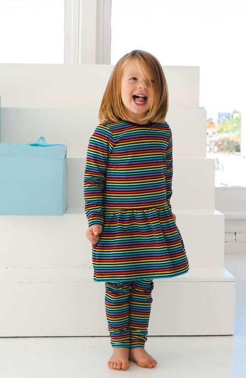 Mightly Organic Cotton Long Sleeve Drop Waist Tier Dress In Jewel Stripe