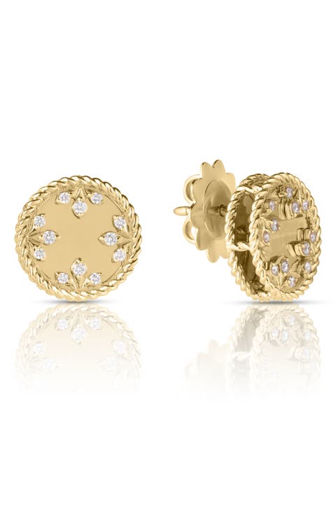 Venetian Medallion Diamond Stud Earrings