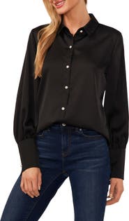 CeCe Satin Button-Up Shirt