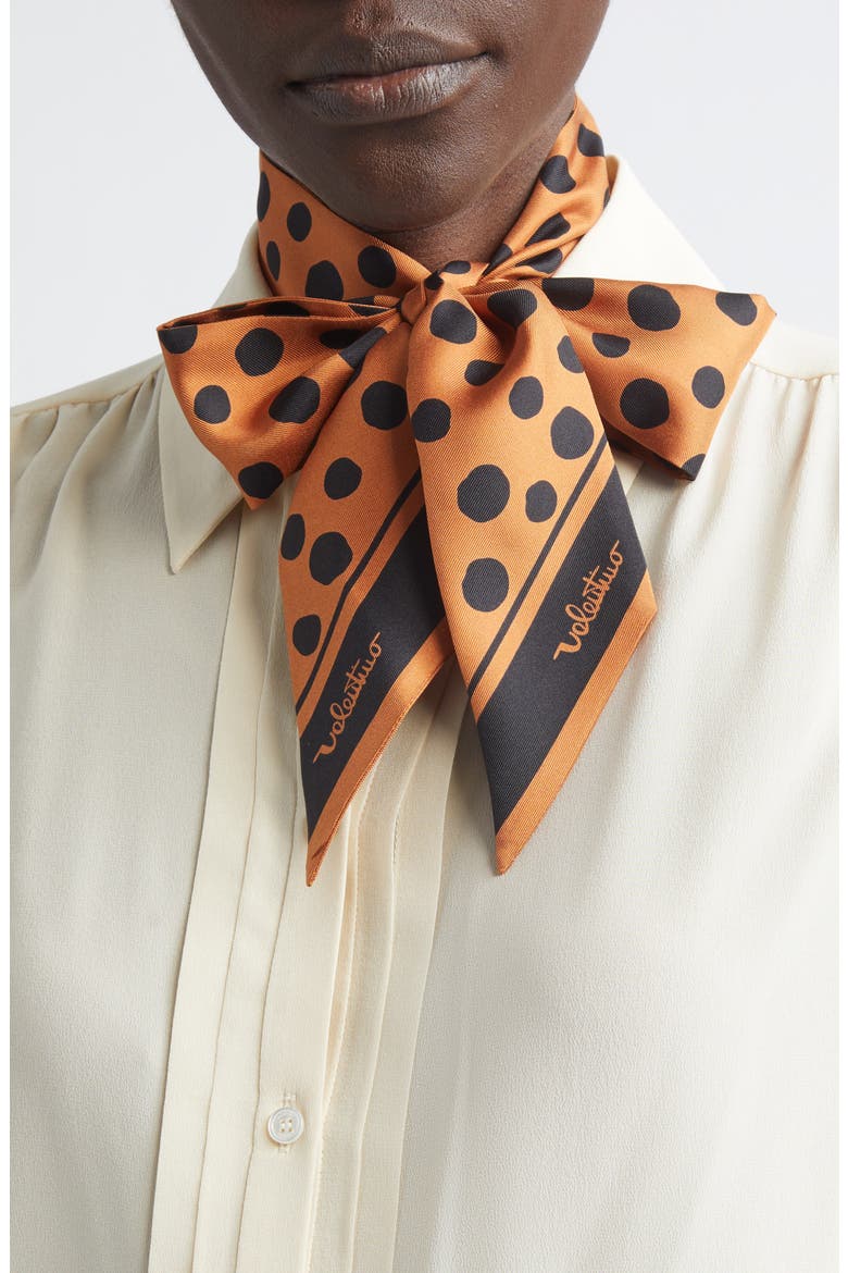 Dalmatian Polka Dot Silk Skinny Scarf, Alternate, color, ORANGE