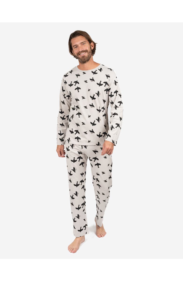Leveret Men's Loose Fit Cotton Matching Family Pajamas, Animal & Nature Prints, Main, color, Bird Gray