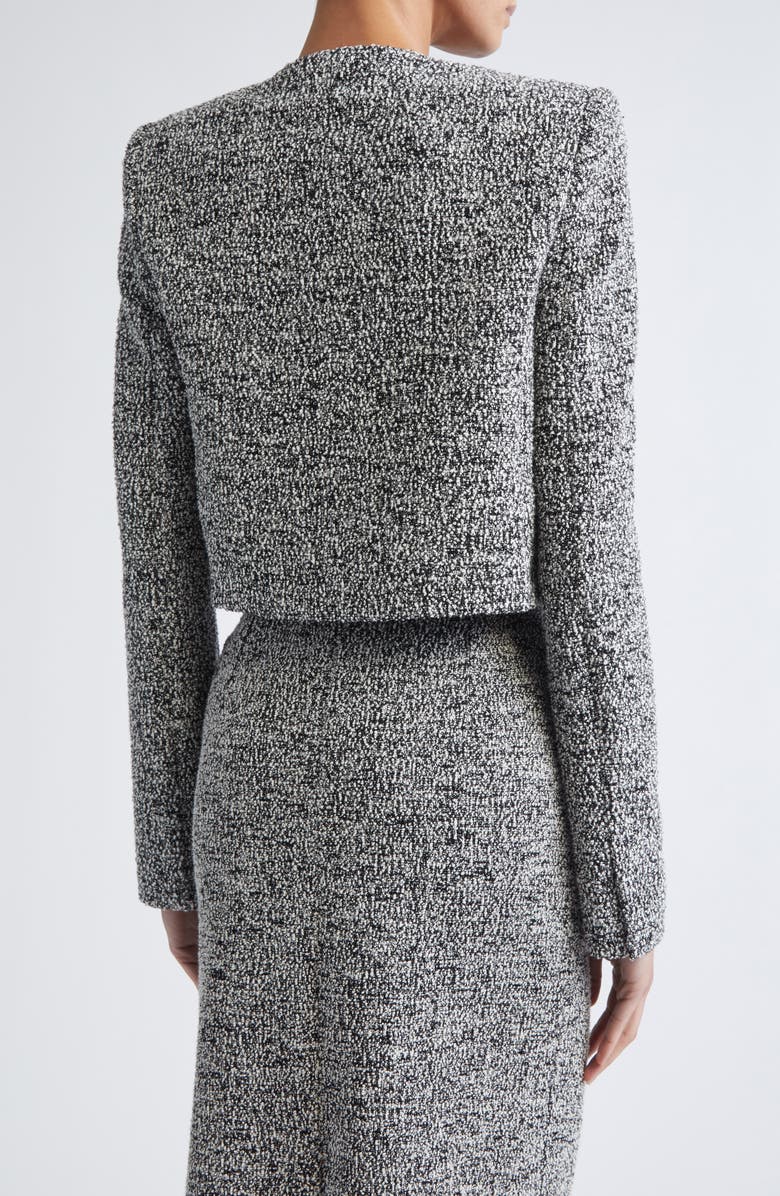 Oscar de la Renta Bouclé Tweed Jersey Jacket, Alternate, color, Black/ Ivory