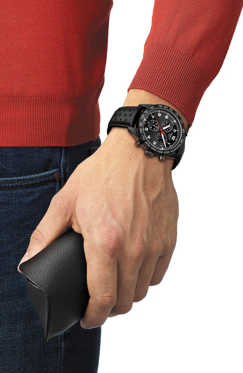 Tissot Men's PRS 516 Chronograph Leather Strap Watch, 45mm, Alternate, color,