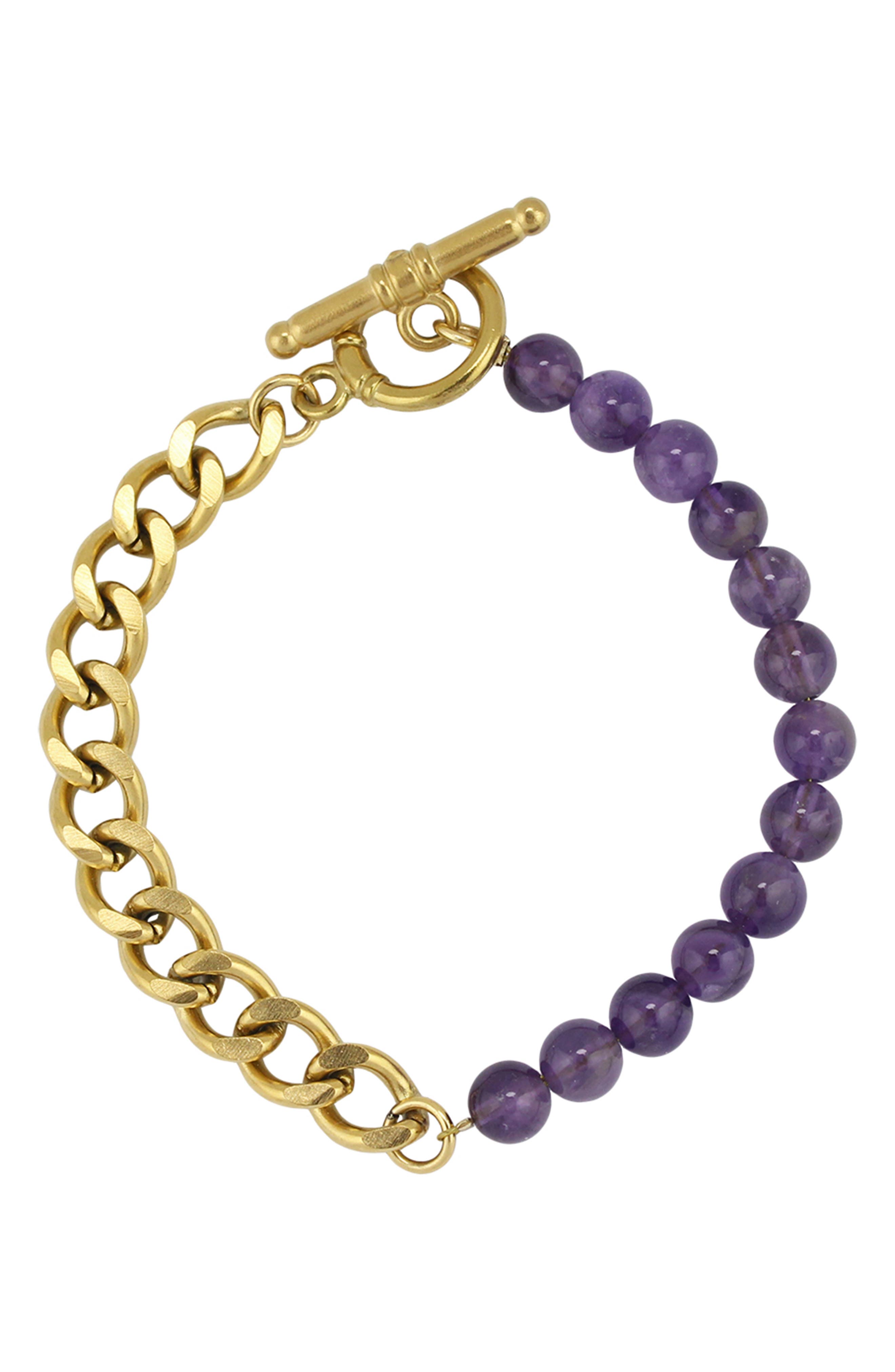 REBL Amethyst Beaded Cuban Chain Toggle Bracelet | Nordstromrack