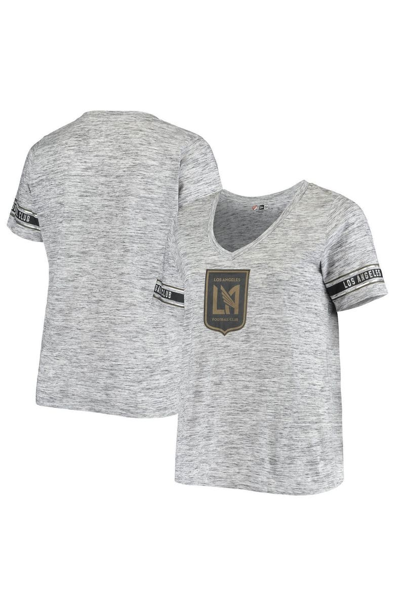 5TH AND OCEAN BY NEW ERA Women's 5th & Ocean by New Era Heathered Gray LAFC Plus Size Logo Space Dye V-Neck T-Shirt, Main, color,