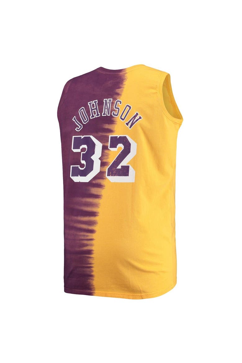 Men's Mitchell & Ness Magic Johnson Purple/Gold Los Angeles Lakers Big & Tall Profile Tie-Dye Player Tank Top, Alternate, color, Purple