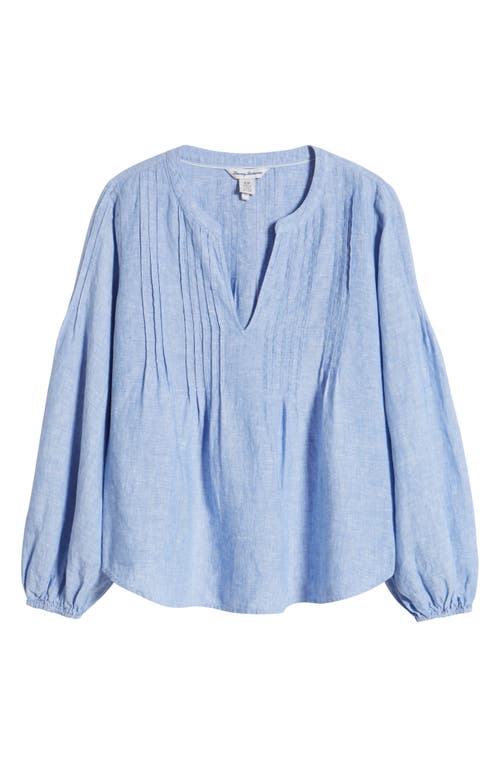 Tommy Bahama Costalina Pintuck Linen Peasant Top In Buccaneer Blue