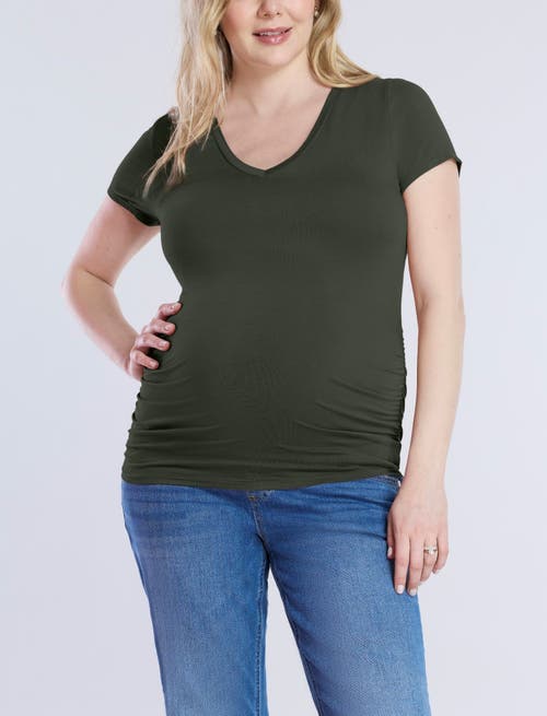 Motherhood Maternity V-neck Side-ruched Maternity Short Sleeve Tee In Deep Depths