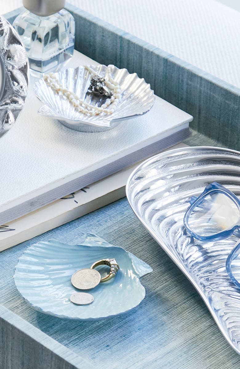 Mariposa Dusty Blue Scallop Trinket Dish, Alternate, color, Blue