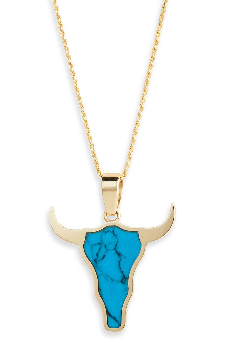 Mini Steer Inlay Pendant Necklace, Main, color, YELLOW GOLD