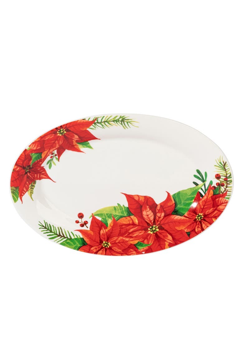 4 Piece Ceramic Serving Set  With Poinsettia Decorations, Alternate, color, Red