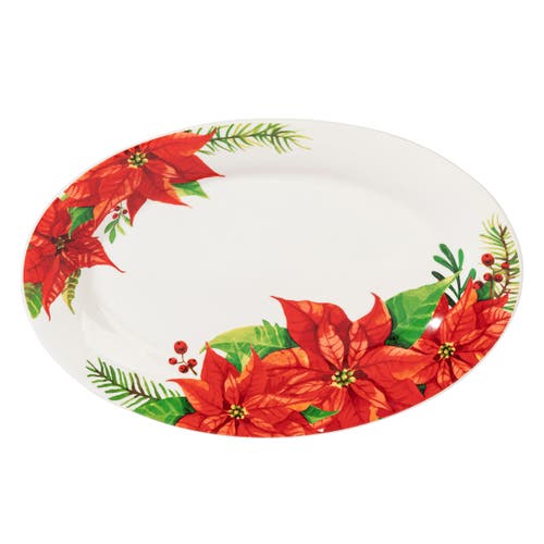 Gibson Home 4 Piece Ceramic Serving Set In White With Poinsettia Decorations In Multi