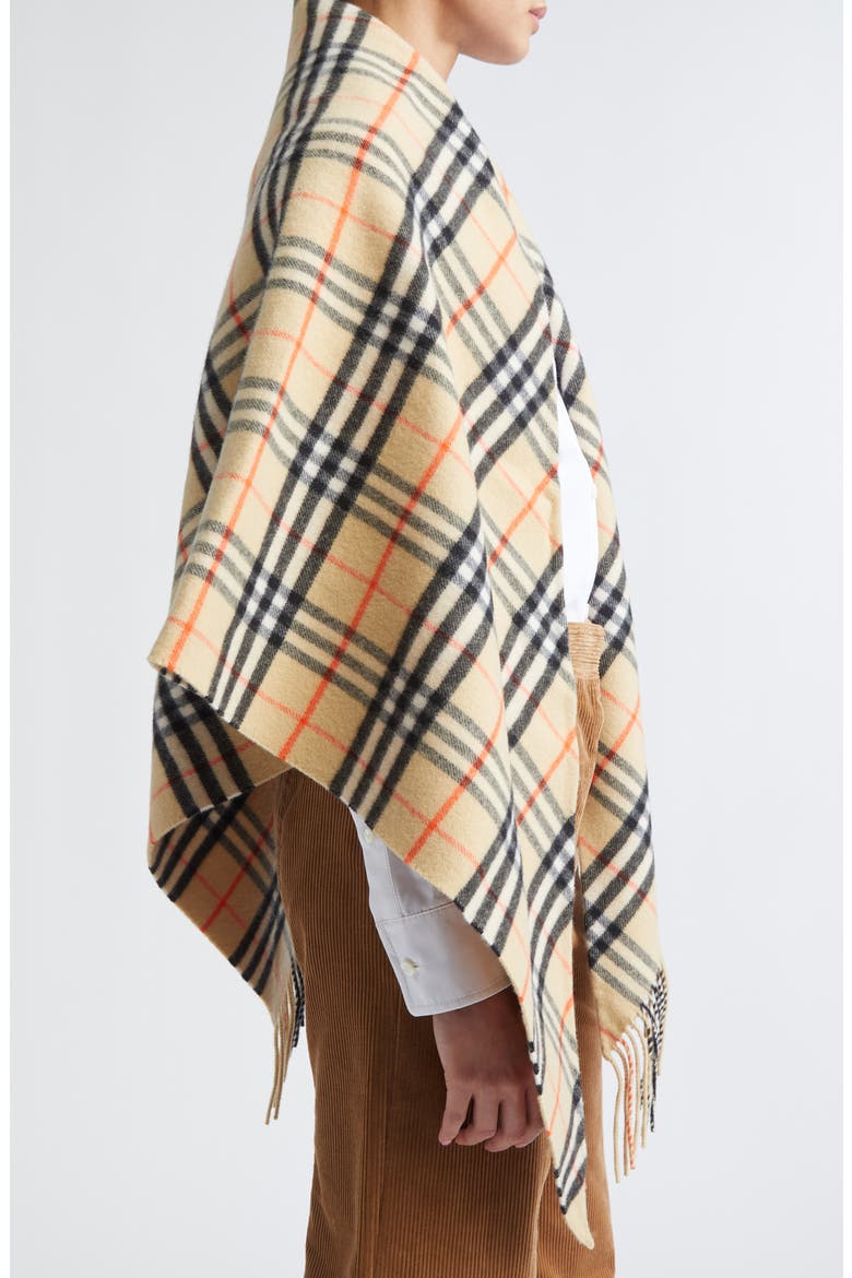Medium Check Wool & Cashmere Cape, Alternate, color, SAND