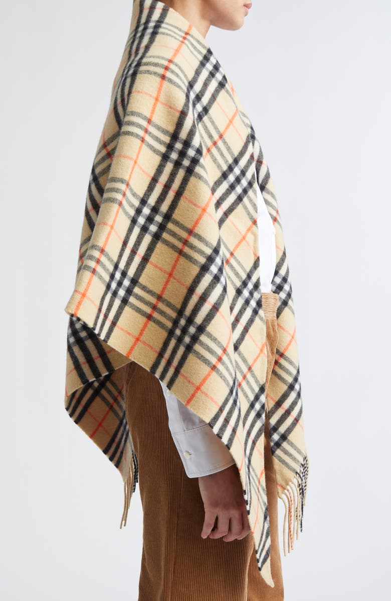 Burberry Medium Check Wool & Cashmere Cape, Alternate, color, Sand