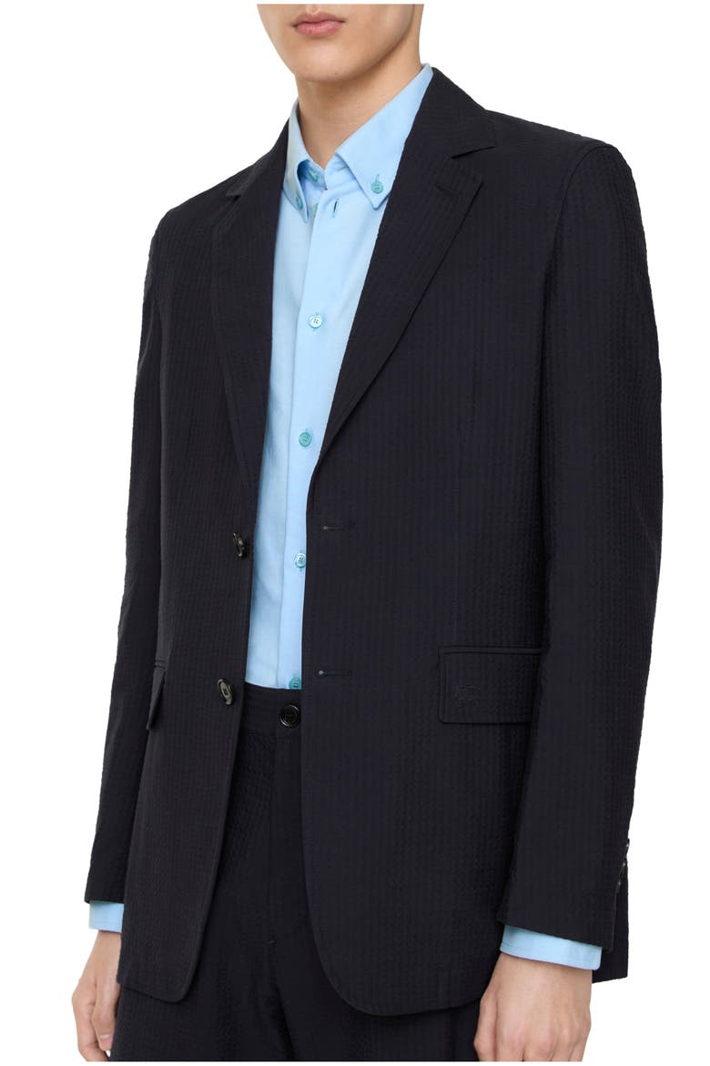 Seersucker Cotton Linen Tailored Jacket, Main, color, Navy